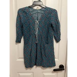 Love Blouse green and red diamond patten half sleeves long shirt